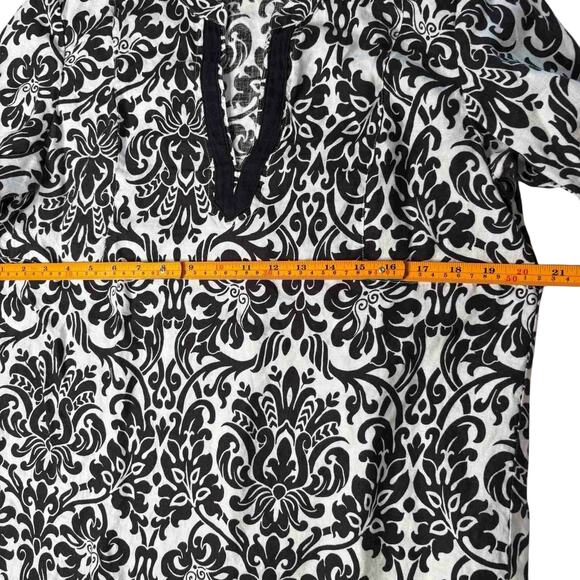 Jones New York Sport Womens Medium Tunic Top Black White Damask Print 3/4 Sleeve - Picture 10 of 11
